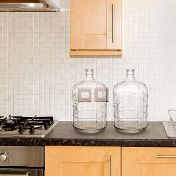 Uiifan 2 Pcs Round Glass Carboy Clear Beer Wine Water Jug Water Bottle Brewing Fermenter Container for Home and Kitchen (3 Gallon)