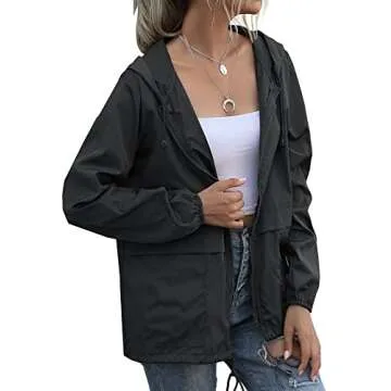 JMinger Waterproof Rain Jackets for Women Hooded Windbreaker Lightweight Raincoat for Outdoor Hiking Travel Black Large