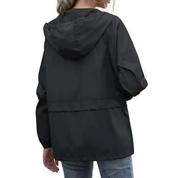 JMinger Waterproof Rain Jackets for Women Hooded Windbreaker Lightweight Raincoat for Outdoor Hiking Travel Black Large