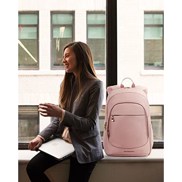 LIGHT FLIGHT Collge Laptop Backpack, 15.6 inch Laptop Travel Backpack for women, College Computer Bookbag Casual Bag for Work Travel College, Gifts for Women,Pink