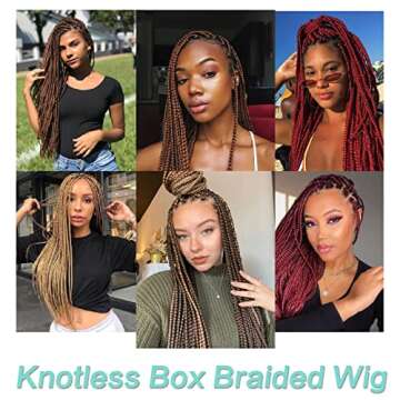 Humistwbiu Braided Wigs Full Double Lace Front Square Knotless Box Braid Wig with Baby Hair Japan-made Lightweight Synthetic Ombre Light Brown Hand Braided Wigs for Women 36 Inch (1B/27)
