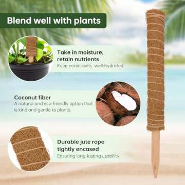 JOYSEUS 51.5 Inches Moss Poles for Climbing Plants, 4 Pack 17 Inches Coir Monstera Totem Poles for I...
