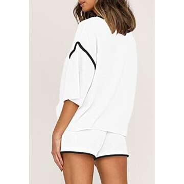 Fixmatti Womens 2 Piece Sweater Outfits Knit Top High Waist Short Suit Casual Pajama Set White S