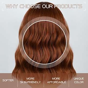 BOGSEA Auburn Wig with Bangs Short Auburn Wigs for Women Synthetic Wave Wig Heat Resistant Hair Short Bob Wigs for Everyday Party (Auburn)