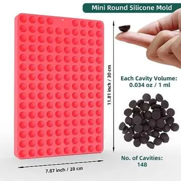 Amyandone Mini Round Silicone Molds, 148 Cavities Semi Sphere Chocolate Candy Mold for Baking and Freezing Chocolate Chip/Gumdrop/Cookie/Dog Treat/Cake Decor/Fruit Snack (with a Scraper)