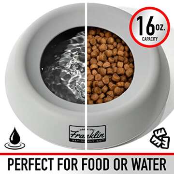 Franklin Sports Spill Proof Portable Pet Bowl For Cars - No Splash Travel Water + Food Dish for Dogs + Cats - 16 oz. - BPA Free,White , Gray