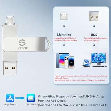 Apple MFi Certified 128GB iPhone Photo Stick iPhone Memory iPhone USB Storage for Photos Videos Contacts iPhone USB Flash Drive Memory for iPad External iPhone Storage iPhone Thumb Drive for iPad