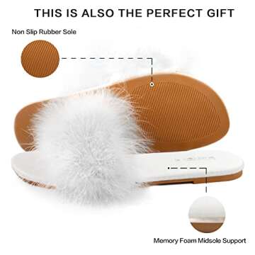 BCTEX COLL Women's Cozy Memory Foam House Slippers Open Toe Comfy Fuzzy Slide Slippers Furry Turkey Feather Slippers for Women(w6)