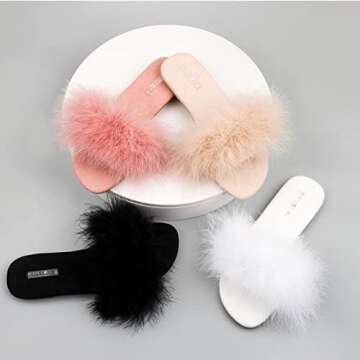 BCTEX COLL Women's Cozy Memory Foam House Slippers Open Toe Comfy Fuzzy Slide Slippers Furry Turkey Feather Slippers for Women(w6)