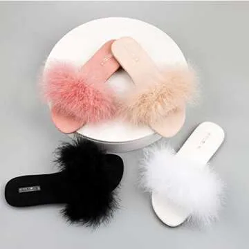 BCTEX COLL Women's Cozy Memory Foam House Slippers Open Toe Comfy Fuzzy Slide Slippers Furry Turkey Feather Slippers for Women(w6)