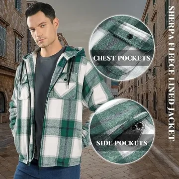 Ceoutdoor Men's Flannel Hoodie Jacket Warm Stylish Winter Wear