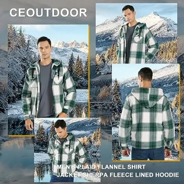 Ceoutdoor Men's Flannel Hoodie Jacket Warm Stylish Winter Wear