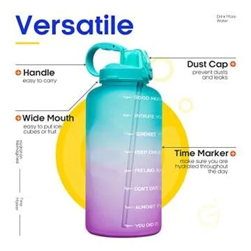 Giotto Large 1 Gallon/128oz (When Full) Motivational Water Bottle with Time Marker & Straw, Leakproof Tritan BPA Free for Fitness, Gym and Outdoor Sports-Green/Purple Gradient