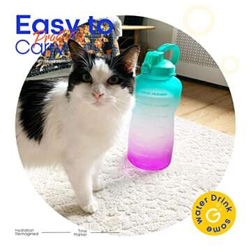 Giotto Large 1 Gallon/128oz (When Full) Motivational Water Bottle with Time Marker & Straw, Leakproof Tritan BPA Free for Fitness, Gym and Outdoor Sports-Green/Purple Gradient