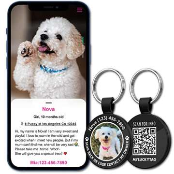 MYLUCKYTAG QR Code Personalized Pet ID Tags Dog Tags - Pet Online Profile - Scan QR Receive Instant Pet Location Alert Email