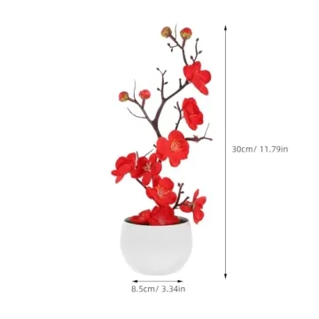 ibasenice Faux Potted Plum Blossom Set for Home Decor