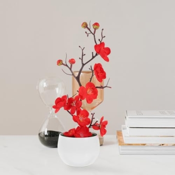 ibasenice Faux Potted Plum Blossom Set for Home Decor