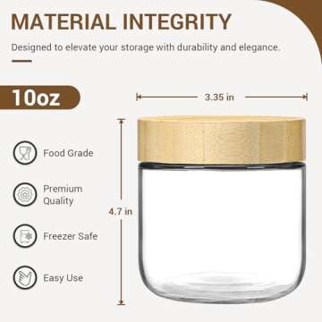 NETANY 4-pack 10oz Glass jars with Airtight Lids, Overnight Oats Containers with Bamboo Lids, Wide m...