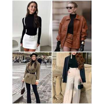 Ekouaer Women's Turtleneck Shirts Long Sleeve Soft Lightweight Fitted Mock Thermal Base Layer Tops Black/Blue Medium