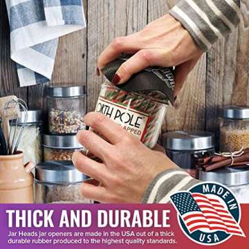 JAR HEADS Rubber Jar Opener Gripper Pad 2 Pack - Thick 5 Inch Grippers for Opening Jars Made in the USA - Jar Opener for Weak Hands & Seniors with Arthritis