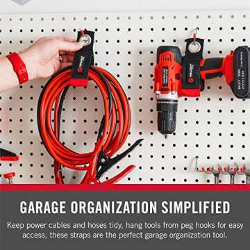 VELCRO Brand Easy Hang Extension Cord Organizer Holder | Large 18" Heavy Duty Straps for Garage Organization and Storage Grommet Hangs Easily on Wall Hooks or Nails 2pk, Holds 100bs, Black