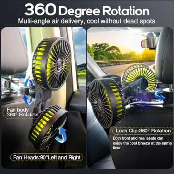 Dealswin Car Fan for Backseat Kids, Dual Head USB Car Seat Fan, 360° Rotatable Strong Wind Car Rear...