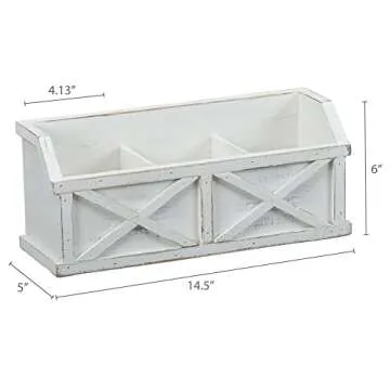 Barnyard Designs Rustic Vintage Wooden Desk Organizer Caddy with 3 Compartments Tabletop Desktop Office Supplies Desk Accessories Holder, White 14.5" x 6” (White/White)