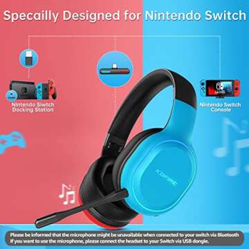 KOFIRE UT-01 Wireless Gaming Headset for Nintendo Switch Lite OLED Model, 2.4GHz Ultra-Low Latency B...