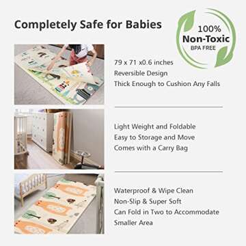 UANLAUO Foldable Baby Play Mat, Extra Large Waterproof Activity Playmats for Babies,Toddlers, Infants, Play & Tummy Time, Foam Baby Mat for Floor with Travel Bag