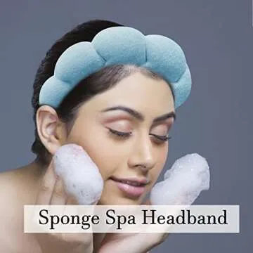 Spa Makeup Headband for Washing Face, Sponge Skincare Face Wash headbands for Women Girls - Bubble Soft Terry Towel Cloth Hair Band for Skincare Makeup, Puffy Non Slip Thick Headwear(Blue)