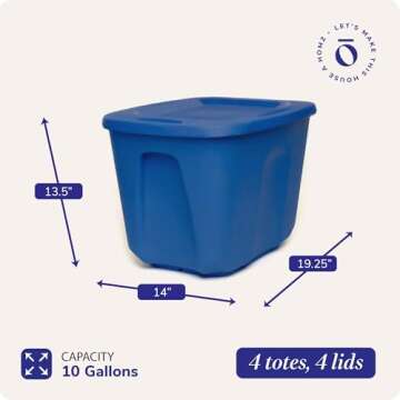 HOMZ Durable Plastic Storage Bins - 4-Pack, 10 Gallon