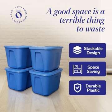 HOMZ Durable Plastic Storage Bins - 4-Pack, 10 Gallon