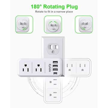 EyGde Multi Plug Outlet Extender Surge Protector 1700J, Wall Power Strip with Rotating Plug & 4 USB ...