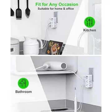 EyGde Multi Plug Outlet Extender Surge Protector 1700J, Wall Power Strip with Rotating Plug & 4 USB Charging Ports (1 USB C), 3 Side Swivel Outlet Splitter with 6 Spaced Sockets for Home Office Travel