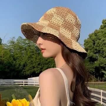 Womens Straw Sun Hat Woven Bucket Hat Fishing Hat Beach Hat Foldable Cap Summer Caps