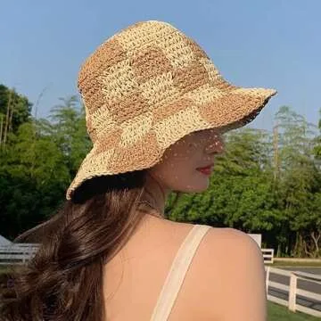 Womens Straw Sun Hat Woven Bucket Hat Fishing Hat Beach Hat Foldable Cap Summer Caps