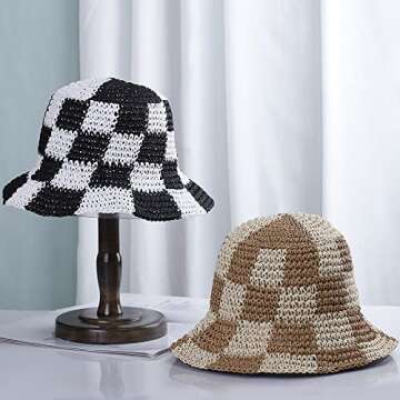 Womens Straw Sun Hat Woven Bucket Hat Fishing Hat Beach Hat Foldable Cap Summer Caps