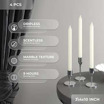 CANDWAX Ivory Taper Candles Pack of 4 - Straight Candles 10 inch Ideal as Unscented Candles, Dinner ...