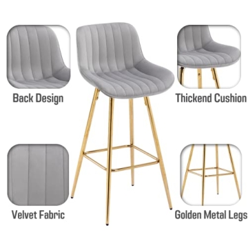 ROCITY 30" Velvet Swivel Bar Stools for Kitchen Island