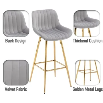 ROCITY 30" Velvet Swivel Bar Stools for Kitchen Island