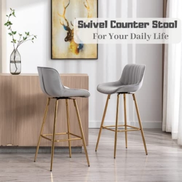 ROCITY 30" Velvet Swivel Bar Stools for Kitchen Island