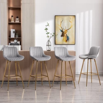 ROCITY 30" Velvet Swivel Bar Stools for Kitchen Island