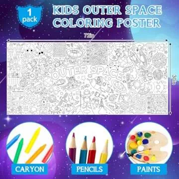 Outer Space Giant Coloring Poster for Kids 30 x 72 Inch, Space Large Coloring Poster Tablecloth, Out...