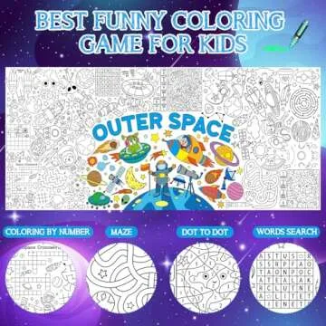 Outer Space Giant Coloring Poster for Kids 30 x 72 Inch, Space Large Coloring Poster Tablecloth, Outer Space Themed Color-in Activities Games for Kids School Classroom Home Party Supplies Decorations