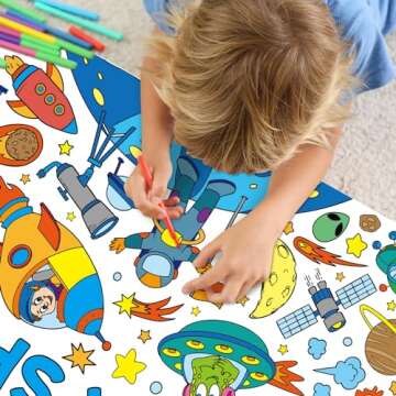 Outer Space Giant Coloring Poster for Kids 30 x 72 Inch, Space Large Coloring Poster Tablecloth, Outer Space Themed Color-in Activities Games for Kids School Classroom Home Party Supplies Decorations