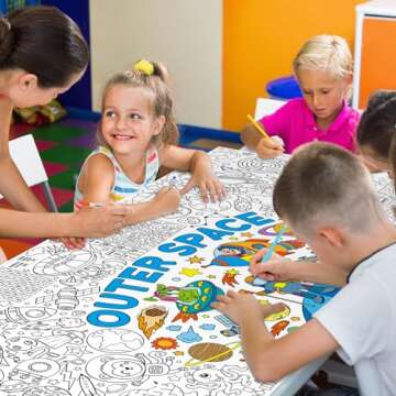 Outer Space Giant Coloring Poster for Kids 30 x 72 Inch, Space Large Coloring Poster Tablecloth, Outer Space Themed Color-in Activities Games for Kids School Classroom Home Party Supplies Decorations