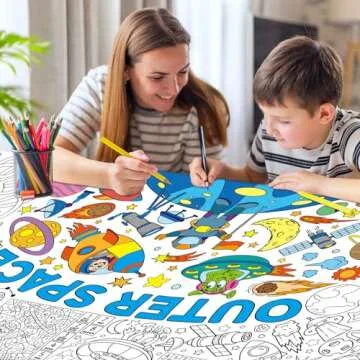 Outer Space Giant Coloring Poster for Kids 30 x 72 Inch, Space Large Coloring Poster Tablecloth, Outer Space Themed Color-in Activities Games for Kids School Classroom Home Party Supplies Decorations
