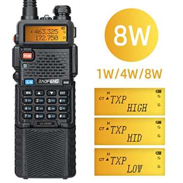 BAOFENG UV-5R 8W Ham Radios Long Range UV5R Handheld Dual Band High Power 3800mAh Rechargeable Walkie Talkies Portable Two Way Radio with Earpiece USB Charging Cable Full Kit,2Pack