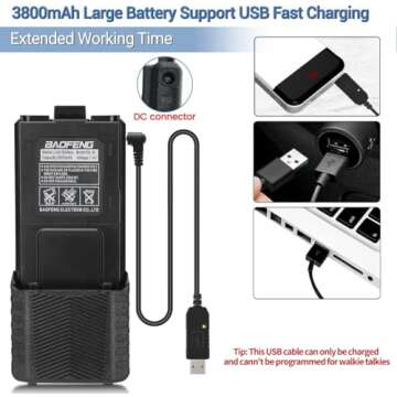 BAOFENG UV-5R 8W Ham Radios Long Range UV5R Handheld Dual Band High Power 3800mAh Rechargeable Walkie Talkies Portable Two Way Radio with Earpiece USB Charging Cable Full Kit,2Pack