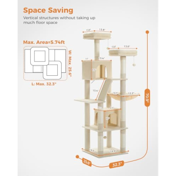 MUTTROS 70.9 Tall Cat Tree for Multiple Cats - Plush Condo